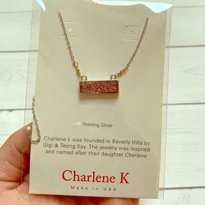 Rose colored druzy bar necklace